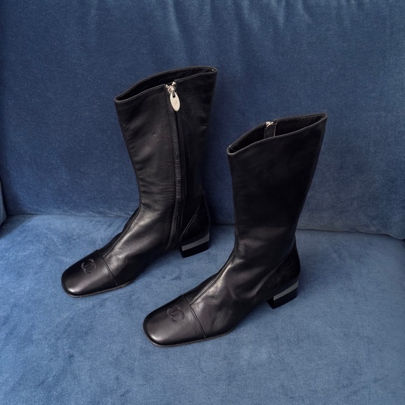 CHANEL Shoes - Chanel Vintage Interlocking CC Logo Y2K Black Leather Boots Size 6B
